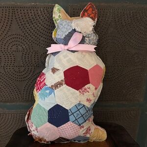 Handmade from Vintage Patchwork Quilt Stuffed CAT 16" tall